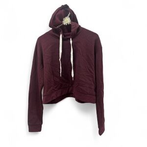 H&M Divided Hoodie Size Medium Cropped Sweater Drawstring Crop Maroon Burgundy